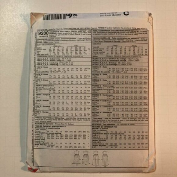 Vintage McCall's Sewing Pattern 9200 Girls Dress Jumpsuit Romper Size 7-10 - Picture 2 of 2